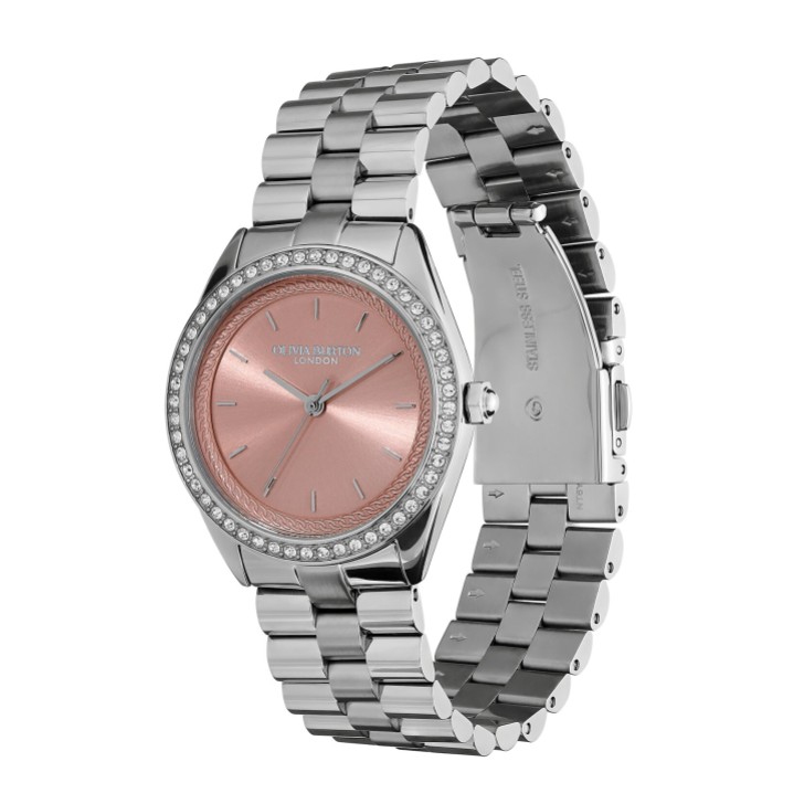Olivia Burton Bejewelled 34mm Mellow Rose and Silver Bracelet Watch