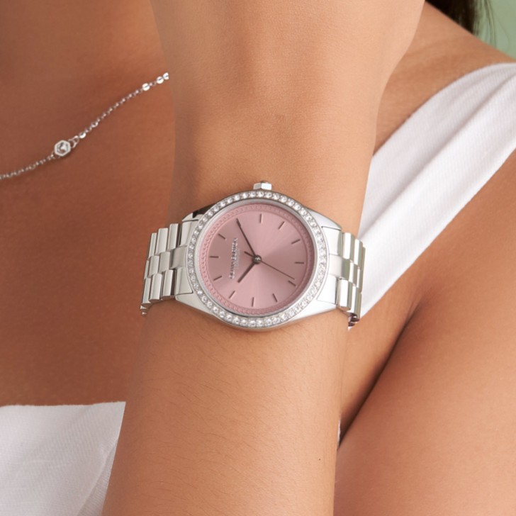 Olivia Burton Bejeweled 34mm Mellow Rose and Silver Bracelet Watch