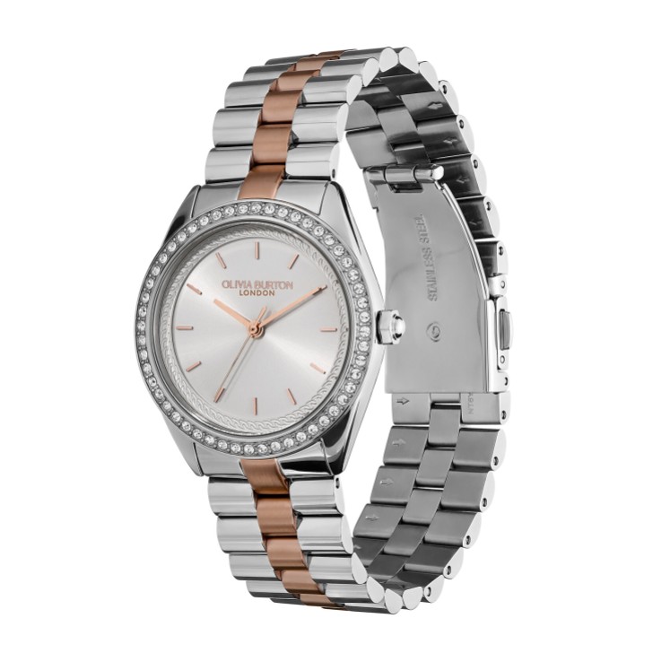 Olivia Burton Bejewelled 34mm Silver and Two Tone Bracelet Watch