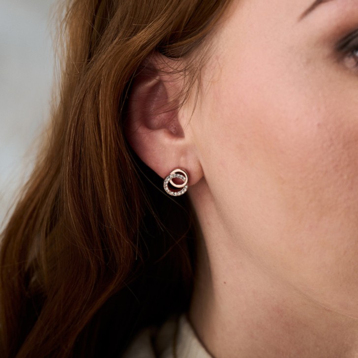 Olivia Burton Bejewelled Rose Gold Interlink Drop Stud Earrings