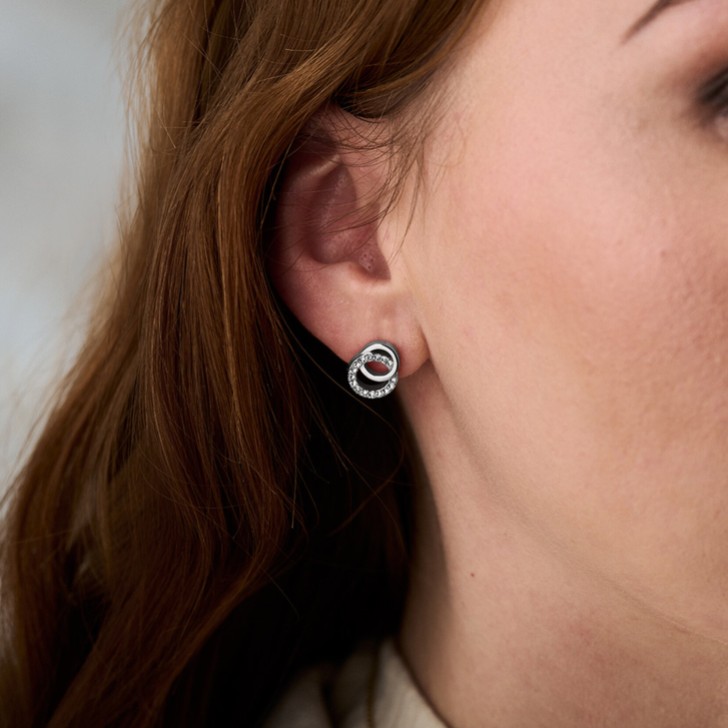 Olivia Burton Bejewelled Silver Interlink Drop Stud Earrings