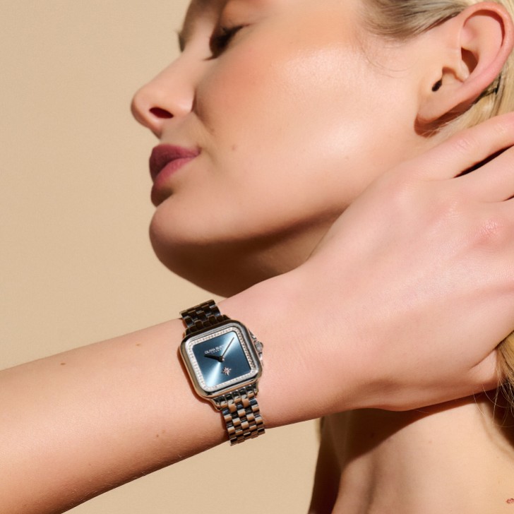 Olivia Burton Grosvenor 28mm Blue and Silver Bracelet Watch
