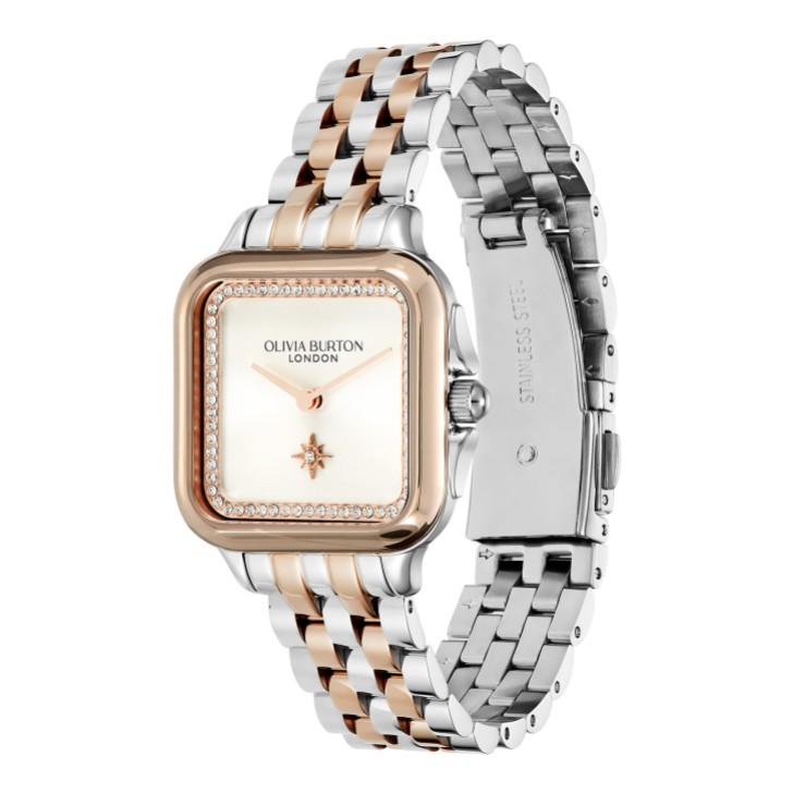 Olivia Burton Orologio Grosvenor 28 mm con bracciale bianco e bicolore