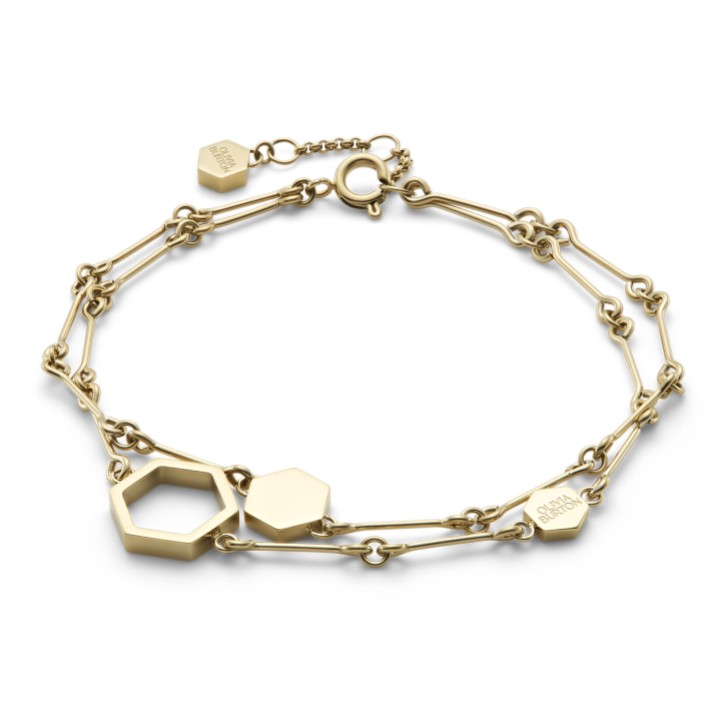 Olivia Burton Honeycomb Gold Plated Double Chain Bracelet