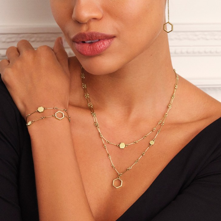 Olivia Burton Honeycomb Gold Plated Double Chain Necklace