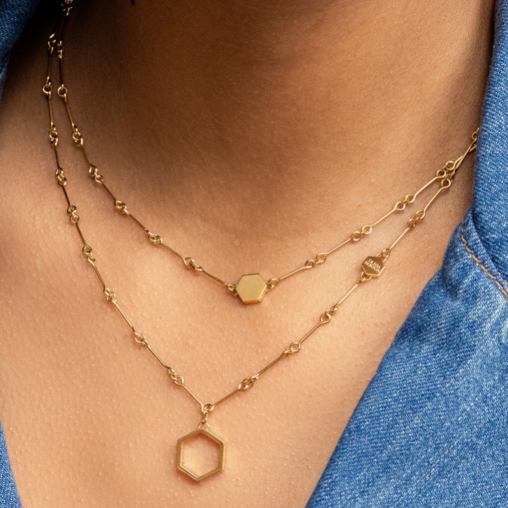 Olivia Burton Honeycomb Gold Plated Double Chain Necklace