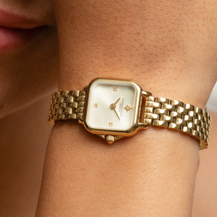 Olivia Burton Mini Grosvenor 20mm Armbanduhr in Elfenbein und Gold