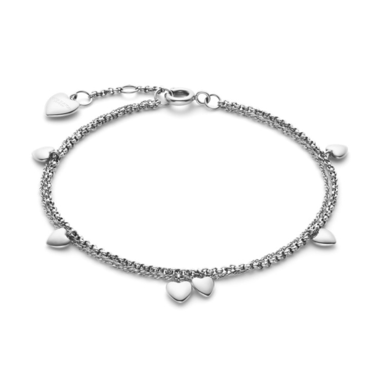 Olivia Burton Mini Heart Silver Tone Double Chain Bracelet