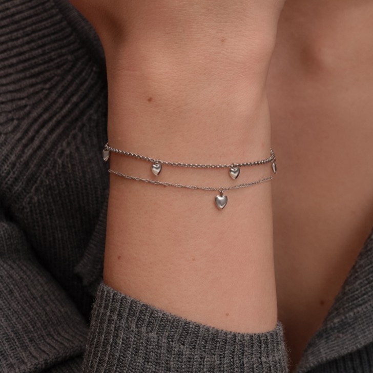 Olivia Burton Mini Heart Silver Tone Double Chain Bracelet