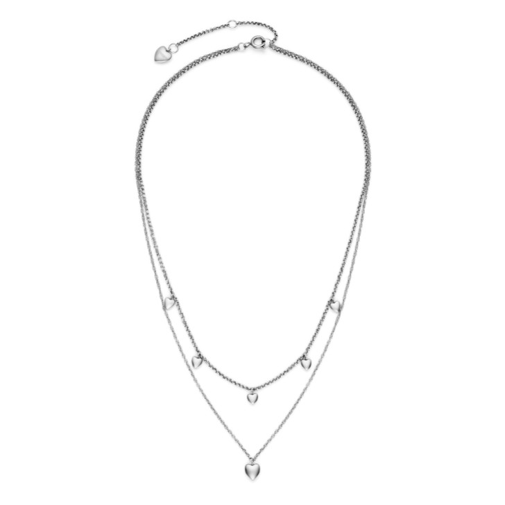 Olivia Burton Mini Heart Silver Tone Double Chain Necklace