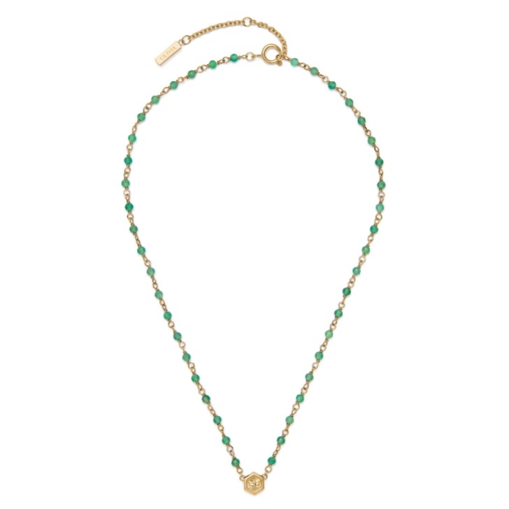 Olivia Burton Minima Bee Halskette mit grünem und vergoldetem Perlencharme