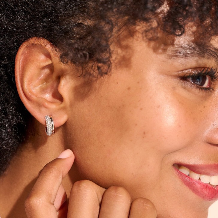 Olivia Burton Silver Crystal Embellished Hoop Earrings