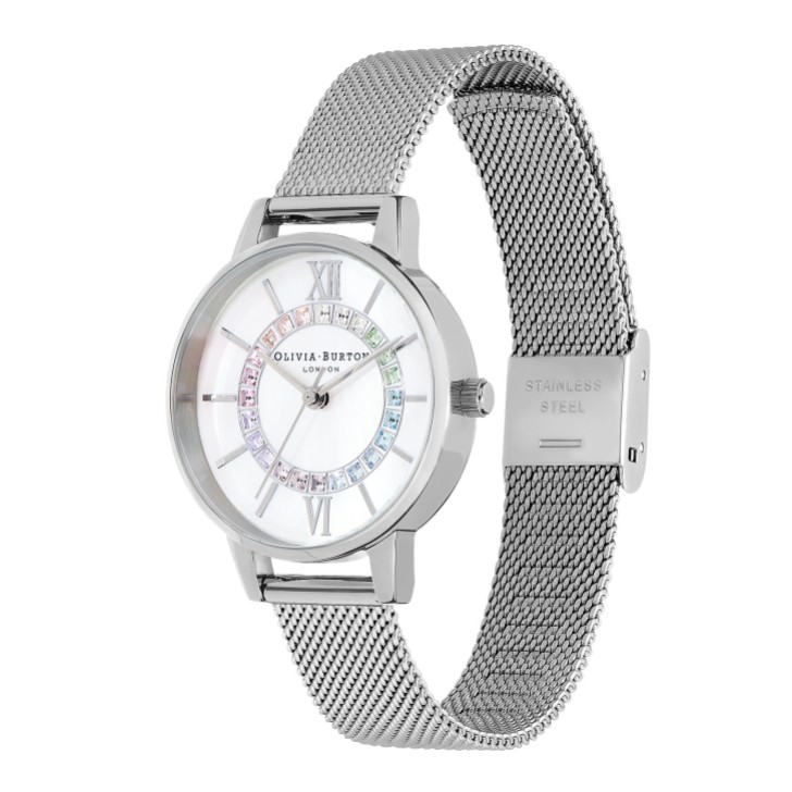 Olivia Burton Wonderland 30mm Weiß und Silber Mesh Uhr