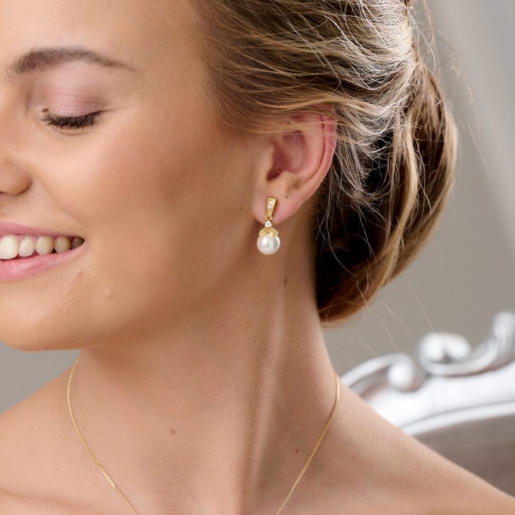 Opulence Pearl Wedding Earrings (Gold)