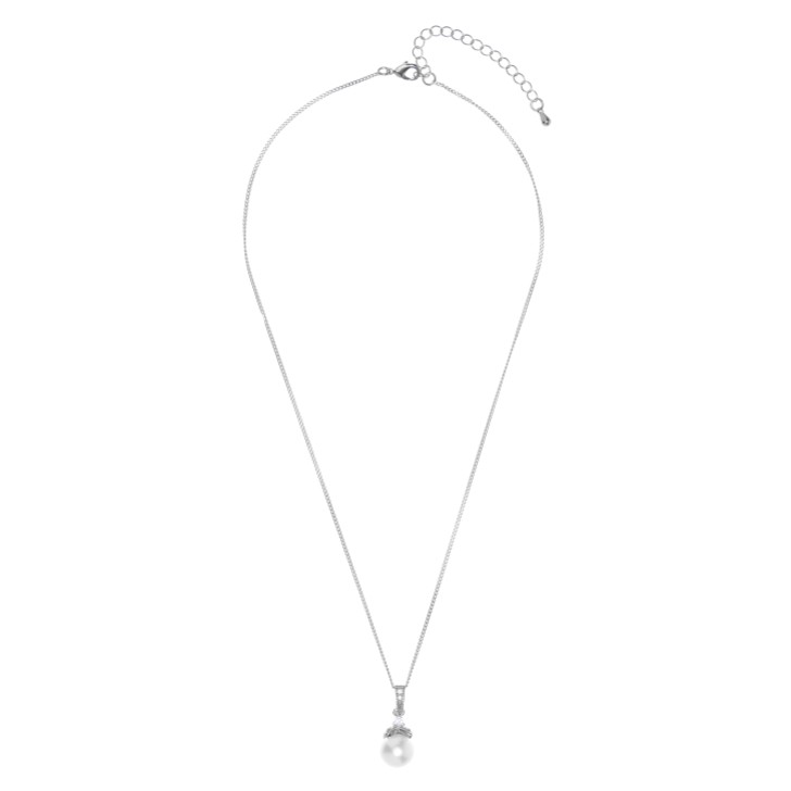 Opulence Pearl Wedding Pendant Necklace (Silver)