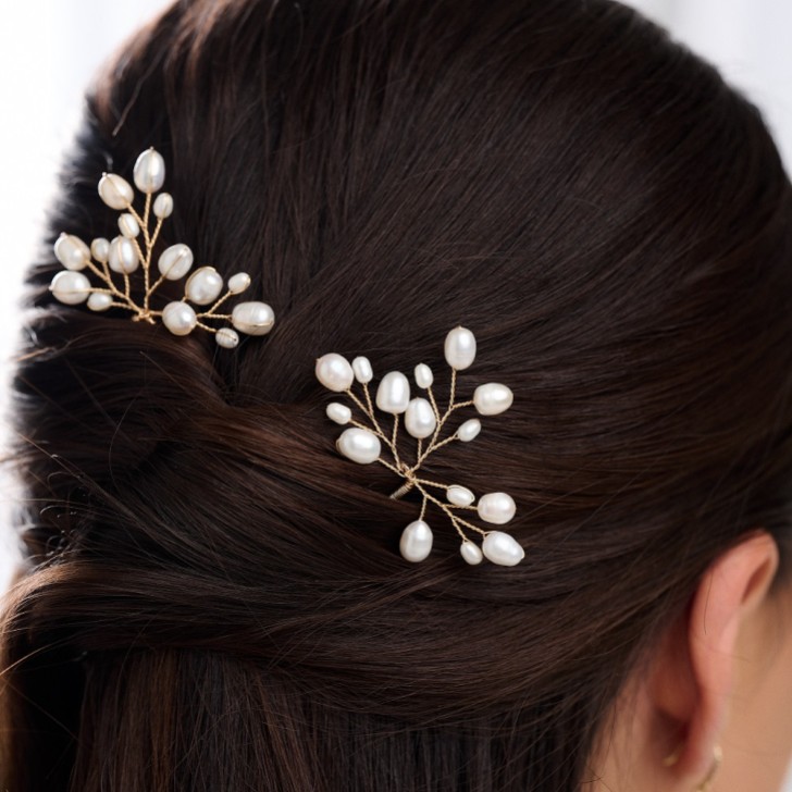 Oriana Freshwater Pearl Wedding Hair Pin (Gold)