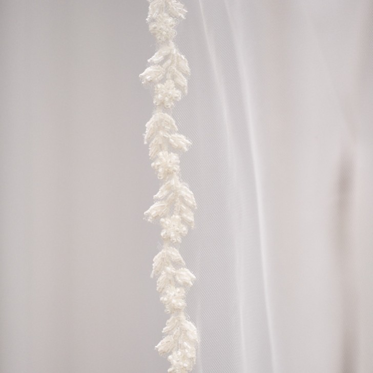 Oxford Single Tier Italian Tulle Narrow Beaded Lace Trimmed Veil