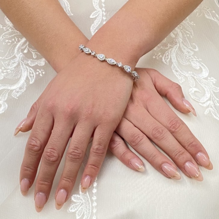 Palladium Cubic Zirconia Wedding Bracelet (Silver)