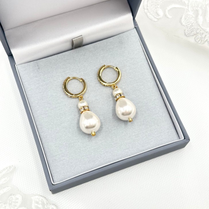 Panache Boucles d'oreilles en or avec grandes perles de larme