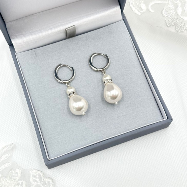 Panache - Boucles d'oreilles en argent avec perles en forme de goutte d'eau