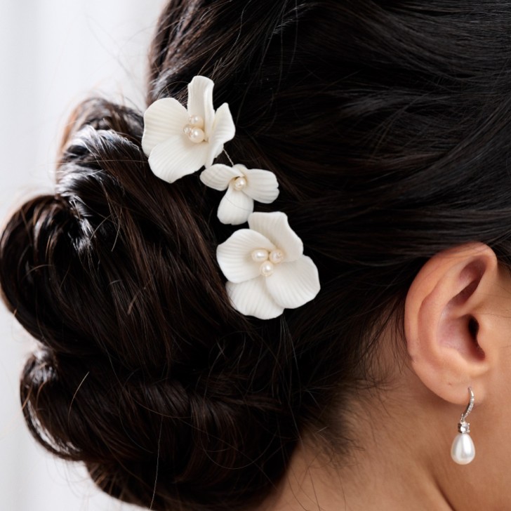 Paradise Ivory Ceramic Flower Hair Pins