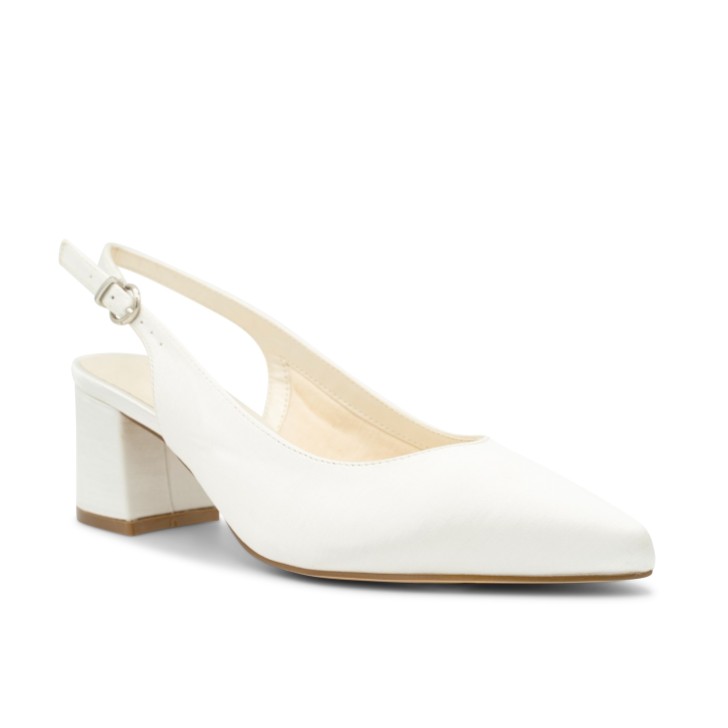Paradox London Bessy Dyeable Ivory Satin Wide Fit Slingback Low Block Heels