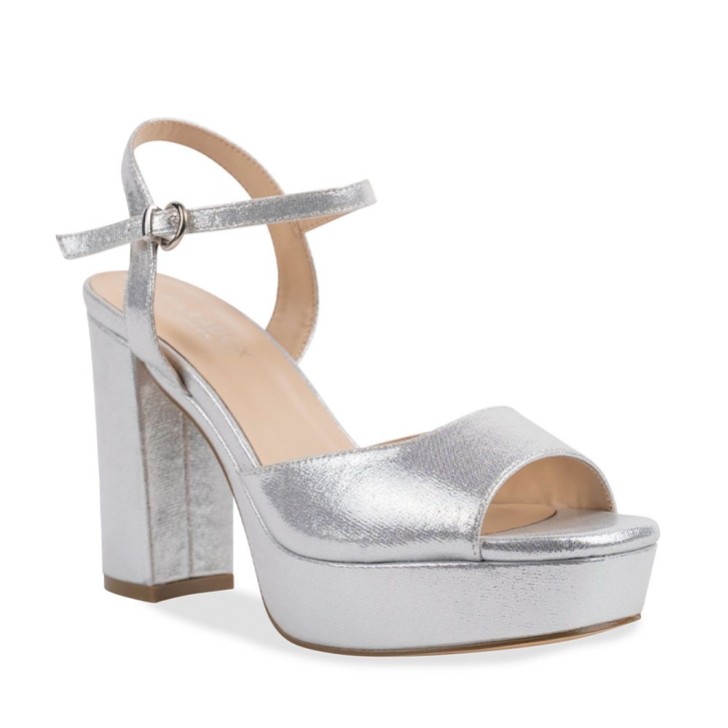 Paradox London Lolita Silver Shimmer High Block Heel Platform Sandals