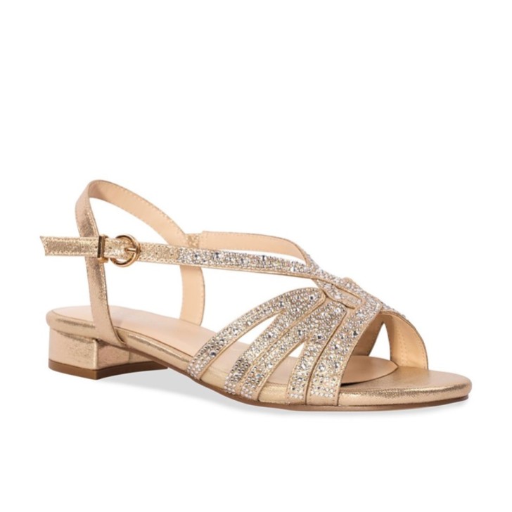 Paradox London Quest Champagne Shimmer Diamante Wide Fit Flat Sandals