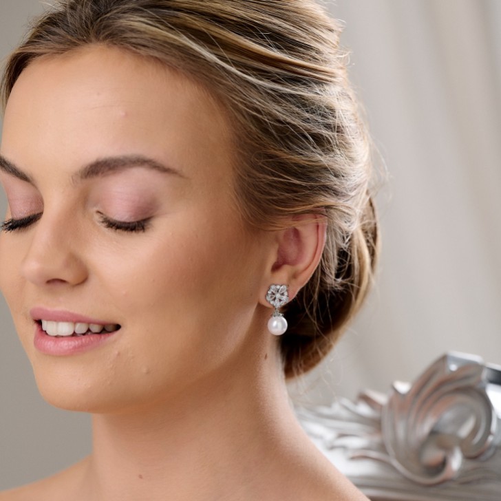 Pearl Shimmer Cubic Zirconia Wedding Earrings