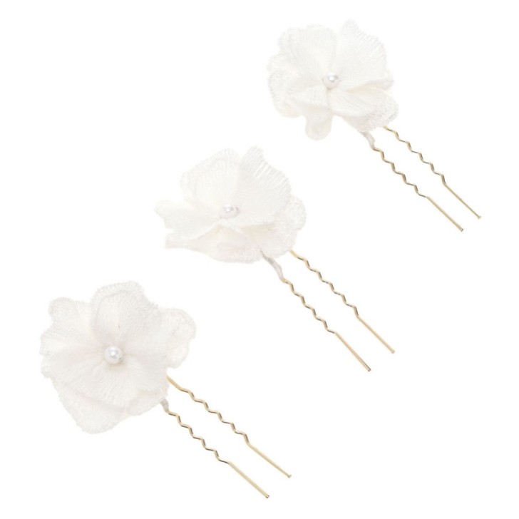 Peony Set of 3 Ivory Fabric Flower Pins