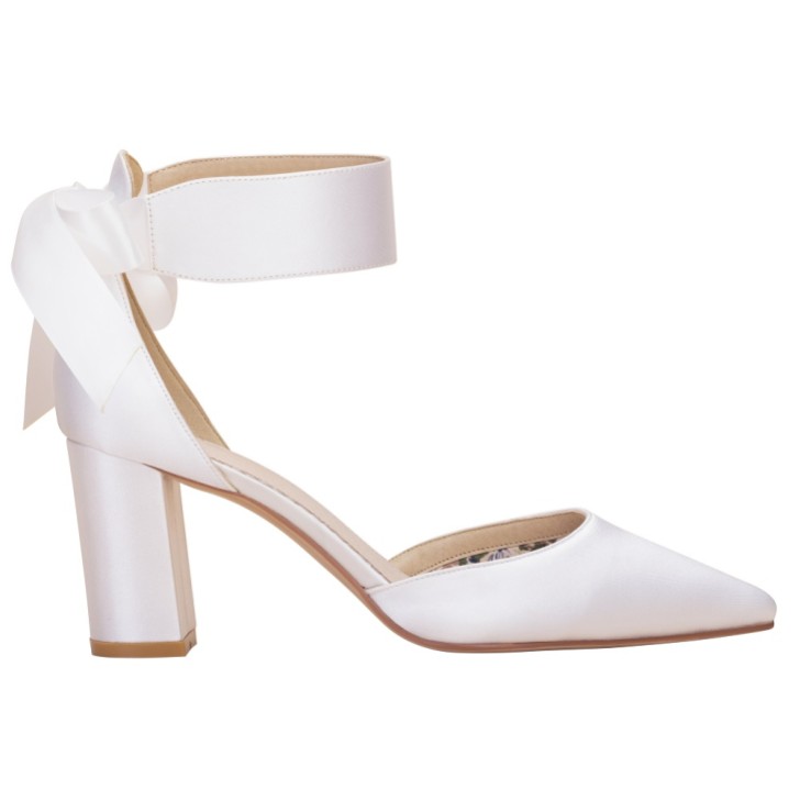 Perfect Bridal Aimee Ivory Satin Embellished Tie Up Block Heels