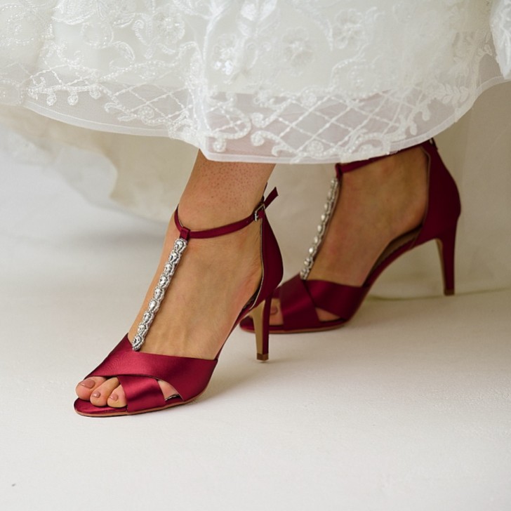 Perfect Bridal Ali Berry Satin Crystal Embellished T-Bar Sandals