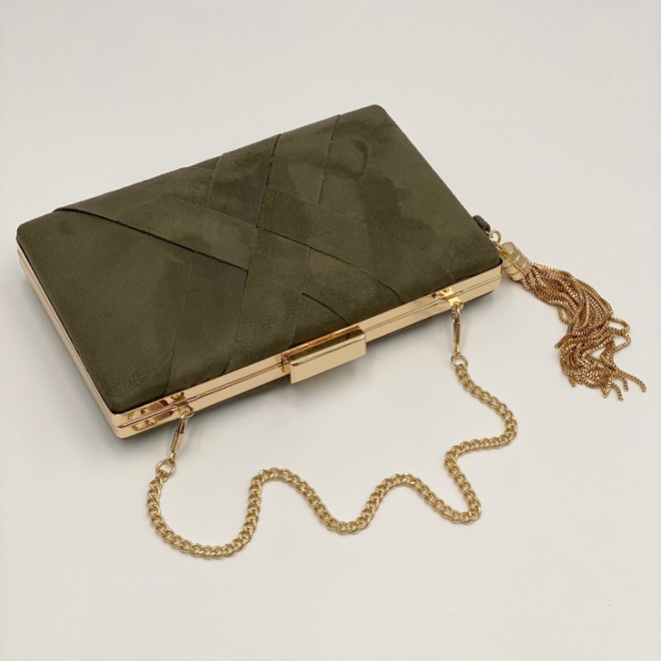 Perfect Bridal Anise Olive Green Suede Clutch Bag