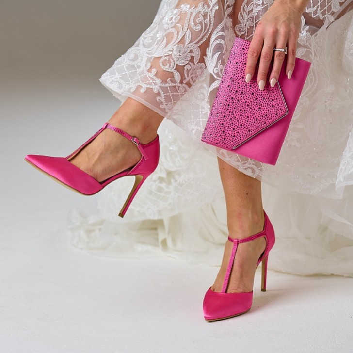 Perfect Bridal Anya Fuchsia Satin and Diamante Envelope Clutch Bag