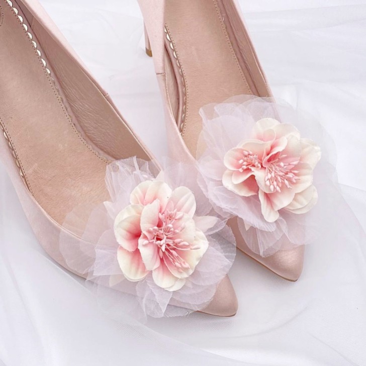 Perfect Bridal Apple Pink Flower Shoe Clips