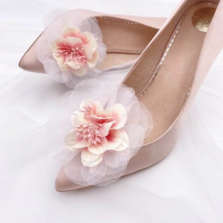 Perfect Bridal Apple Pink Flower Shoe Clips