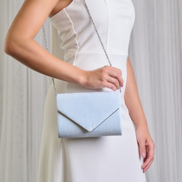 Perfect Bridal Bea Blue Suede Envelope Clutch Bag