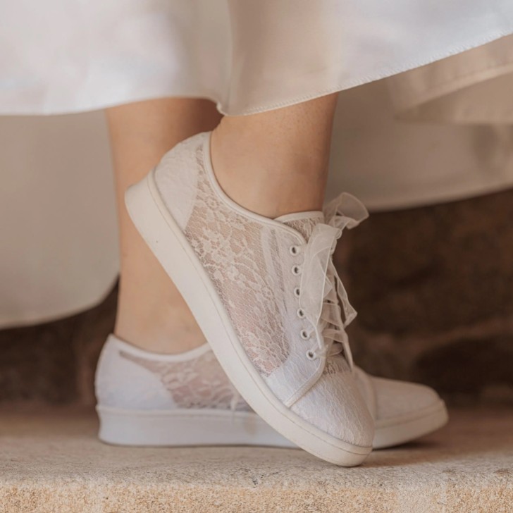 Perfect Bridal Blossom Ivory Chantilly Lace Wedding Trainers