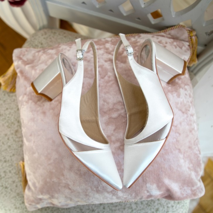 Perfect Bridal Brooke Dyeable Ivory Satin and Mesh Slingback Block Heels