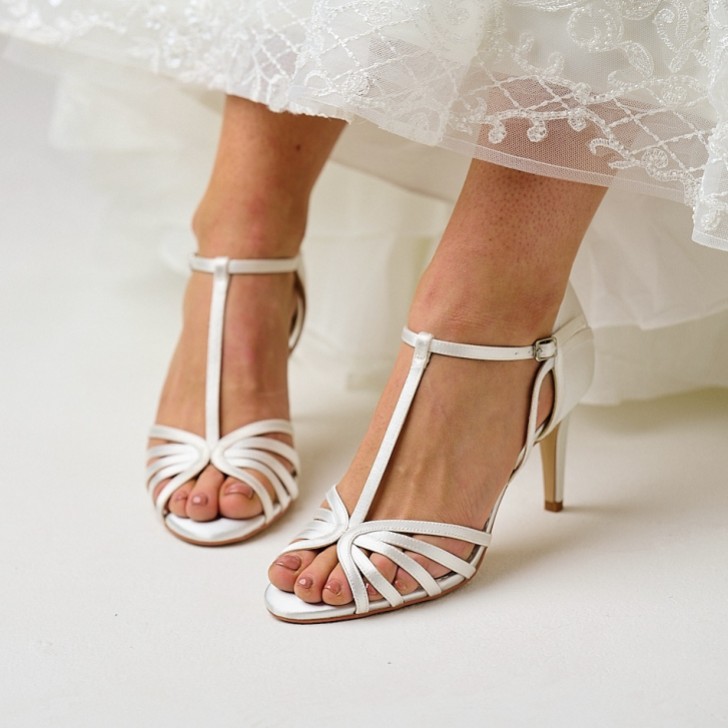 Perfect Bridal Bryony Dyeable Ivory Satin Strappy T-Bar Sandals