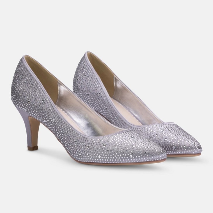 Perfect Bridal Calypso Silver Crystal Embellished Mid Heel Court Shoes