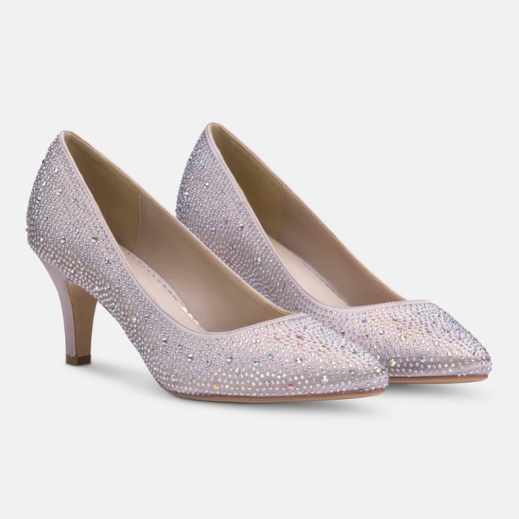 Perfect Bridal Calypso Taupe Crystal Embellished Mid Heel Court Shoes