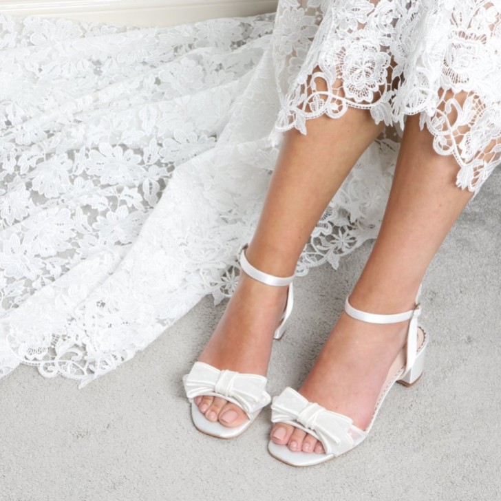 Perfect Bridal Chloe Ivory Polka Dot Mesh Low Block Heel Sandals