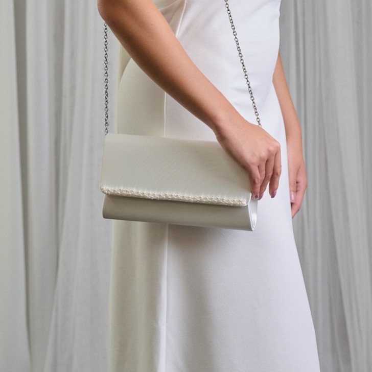 Perfect Bridal Courtney Dyeable Ivory Satin Pearl Clutch Bag