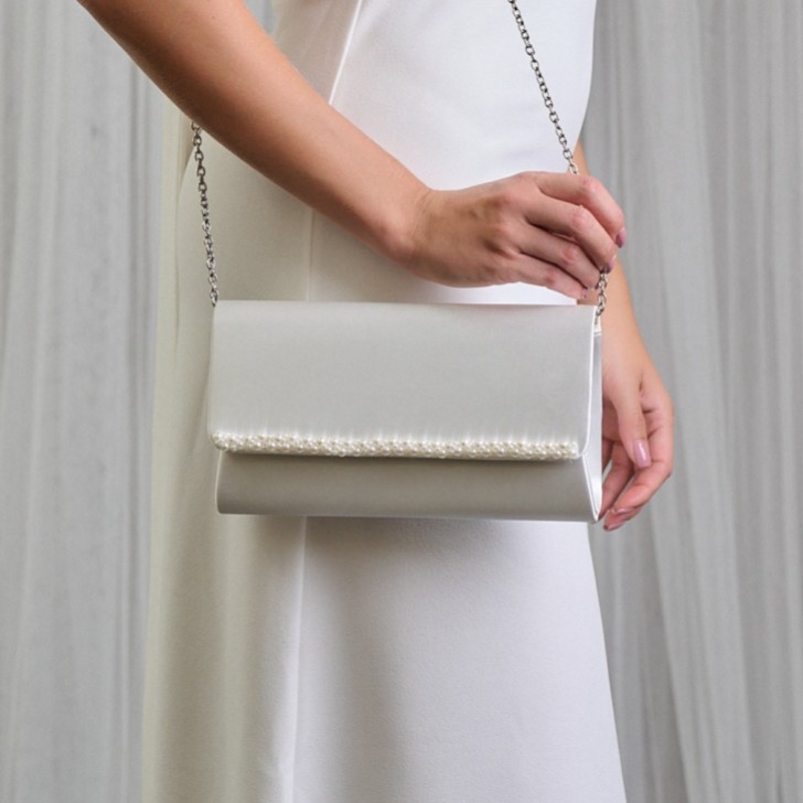Perfect Bridal Courtney Dyeable Ivory Satin Pearl Clutch Bag