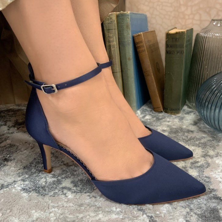 Perfect Bridal Daniella Midnight Satin Mid Heel Ankle Strap Court Shoes