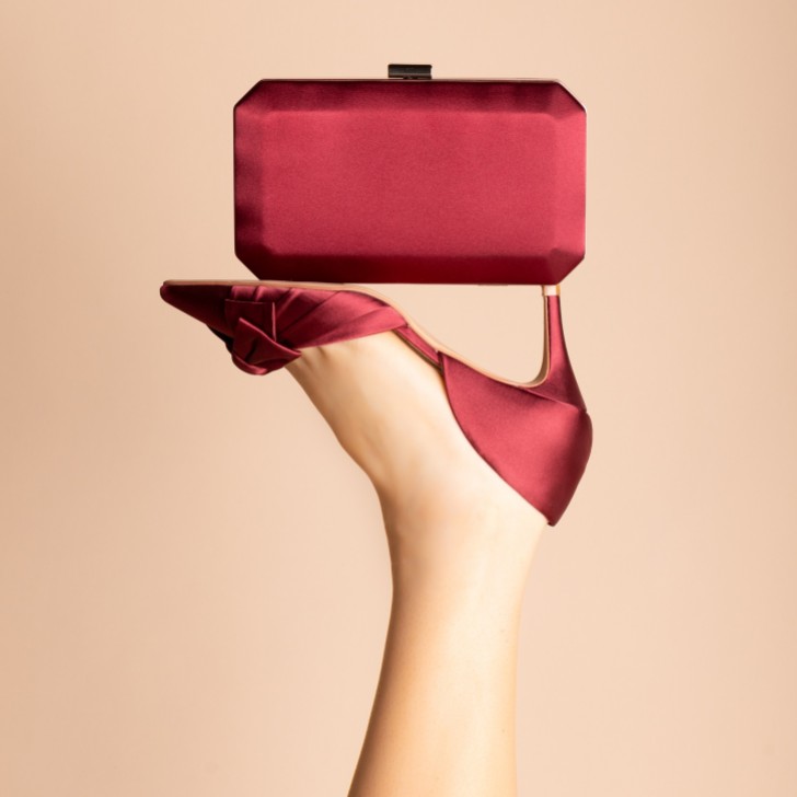 Perfect Bridal Ebony Berry Satin Box Clutch Bag