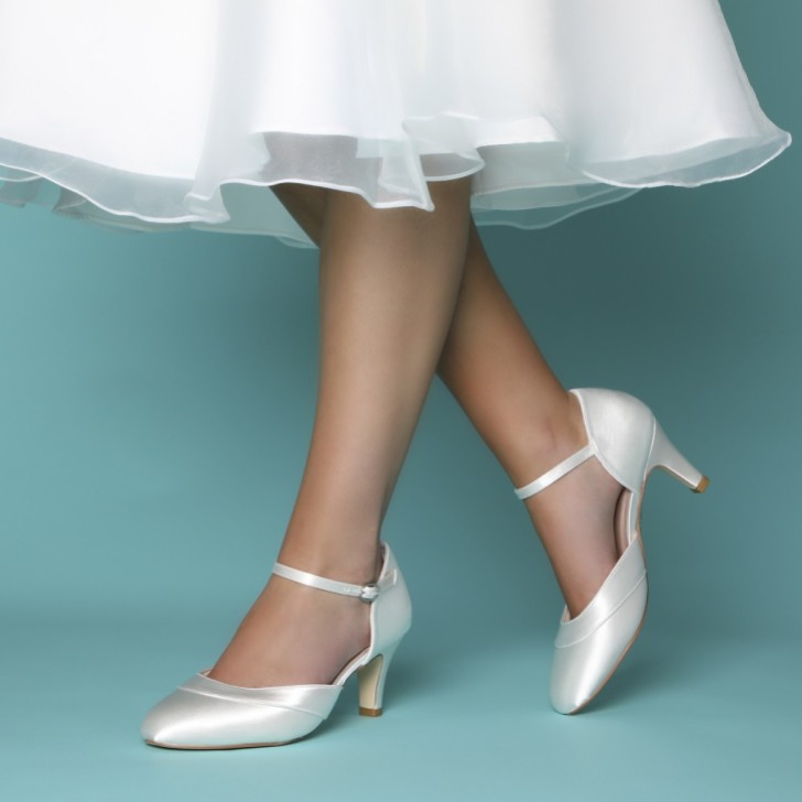 Perfect Bridal Elsa Dyeable Ivory Satin Ankle Strap Wedding Shoes