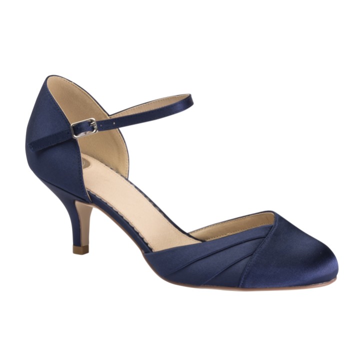 Perfect Bridal Scarpe Everly Midnight in raso con tacco basso e cinturino alla caviglia