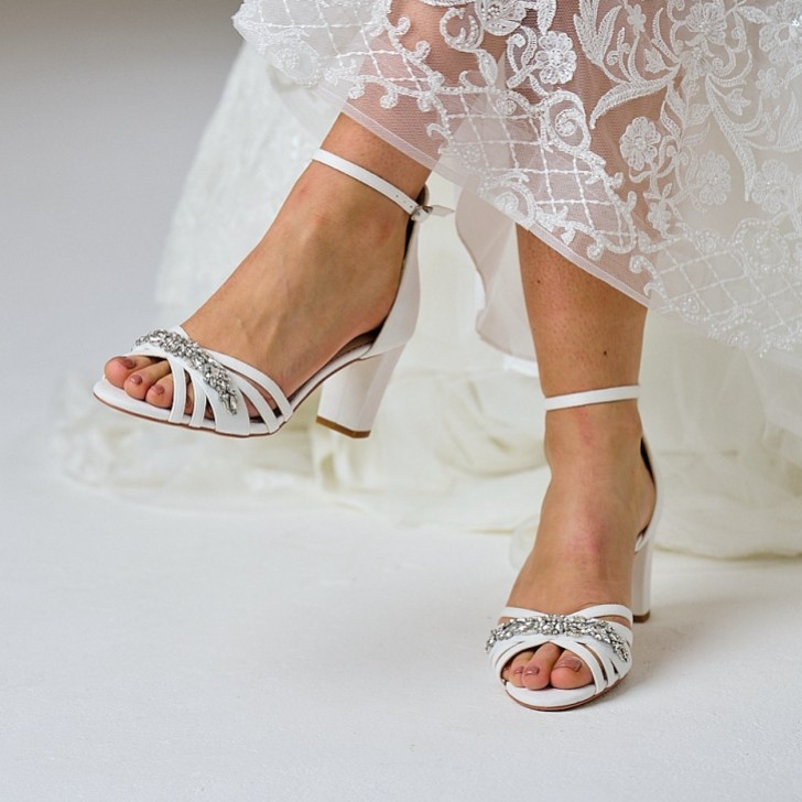 Perfect Bridal Frankie Ivory Suede Crystal Strappy Block Heel Sandals